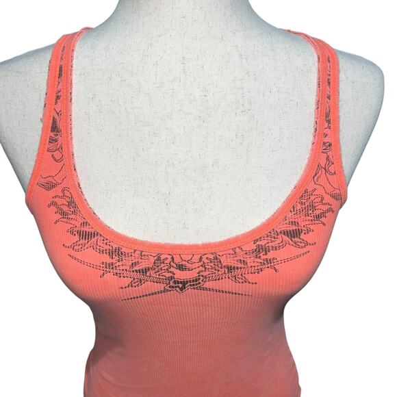 Vintage y2k Women's Peach Ribbed Fox Racing Graphic Cami Tank Top Sz Small - Picture 4 of 7